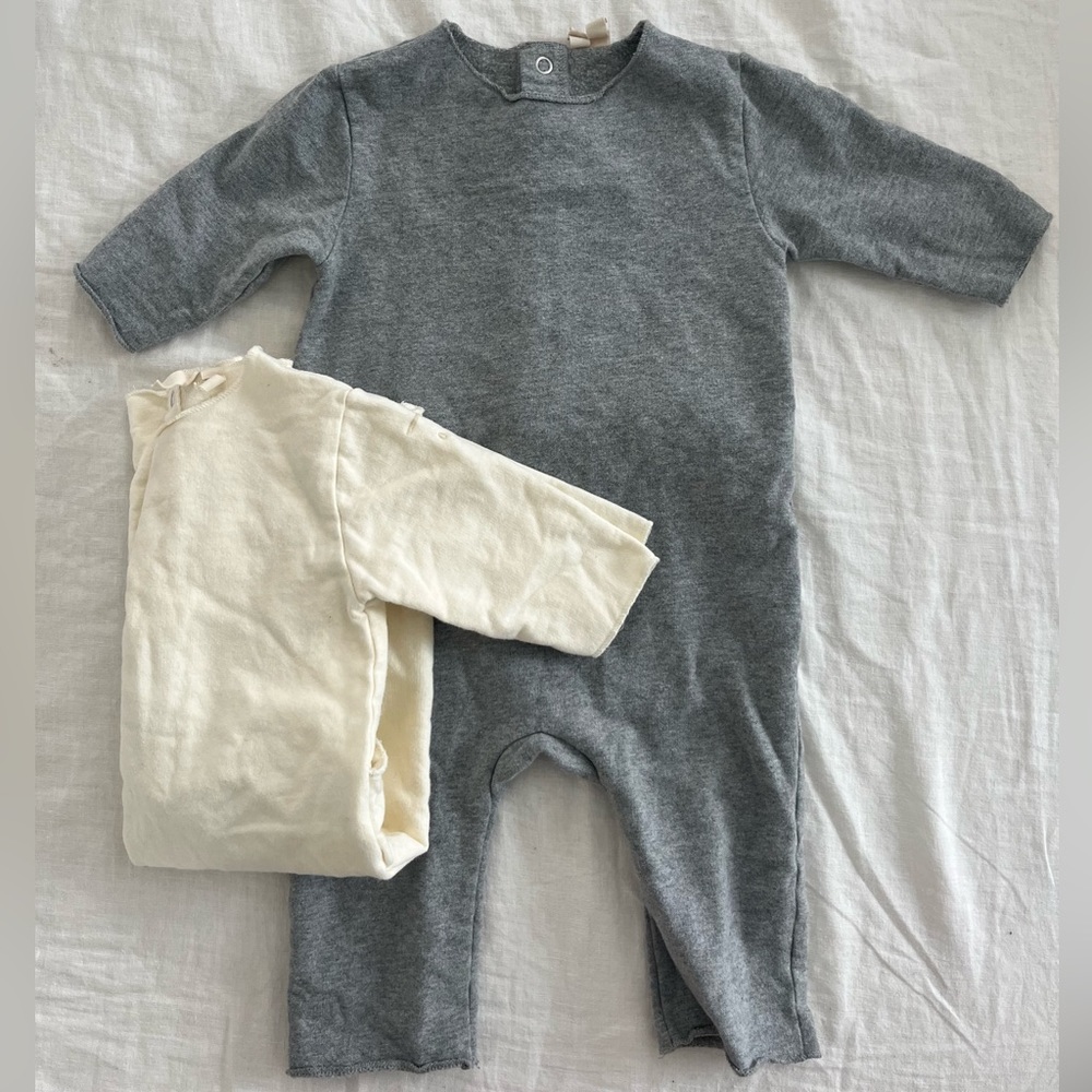 Pair of Gray Label onesie suit/rompers 6-9 months